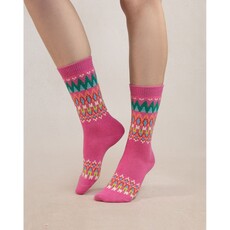 BLEU FORÊT BLEU FORET CHAUSSETTE CACHEMIRE JACQUARD ROSA