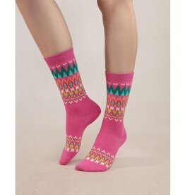 BLEU FORÊT BLEU FORET CHAUSSETTE CACHEMIRE JACQUARD ROSA