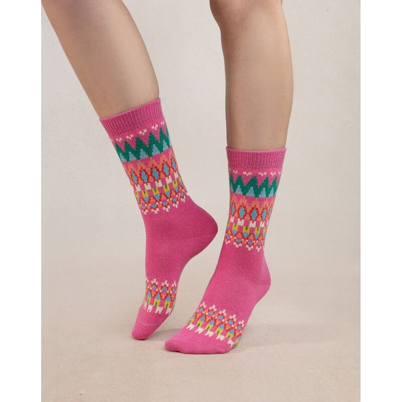 BLEU FORÊT BLEU FORET CHAUSSETTE CACHEMIRE JACQUARD ROSA