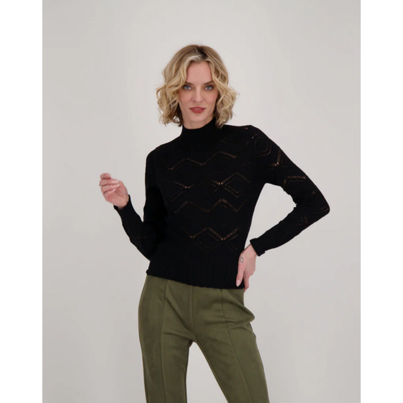 GABBY ISABELLA GABBY ISABELLA 524518 MOCK NECT POINTELLE KNIT SWEATER NOIR