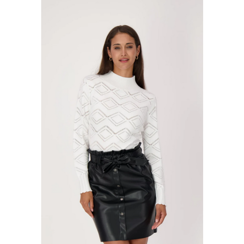 GABBY ISABELLA GABBY ISABELLA 524518 MOCK NECT POINTELLE KNIT SWEATER BLANC