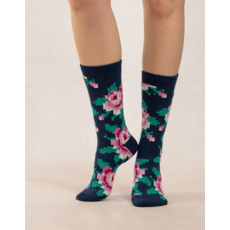 BLEU FORÊT BLEU FORET CHAUSSETTE CACHEMIRE FLEURS PIXELS MIRAL