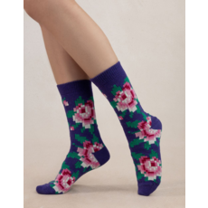 BLEU FORÊT BLEU FORET CHAUSSETTE CACHEMIRE FLEURS PIXELS VIOLET