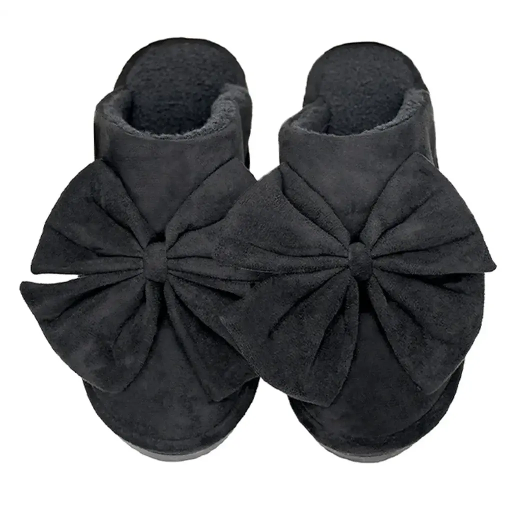 CC C.C FAUX SUEDE BOW SLIPPER NOIR S/M