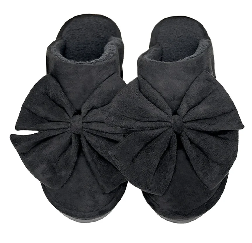 C.C FAUX SUEDE BOW SLIPPER NOIR S/M