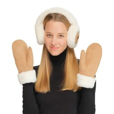 CC C.C SUEDE MITTEN FAUX FUR CUFF CAMEL/IVORY