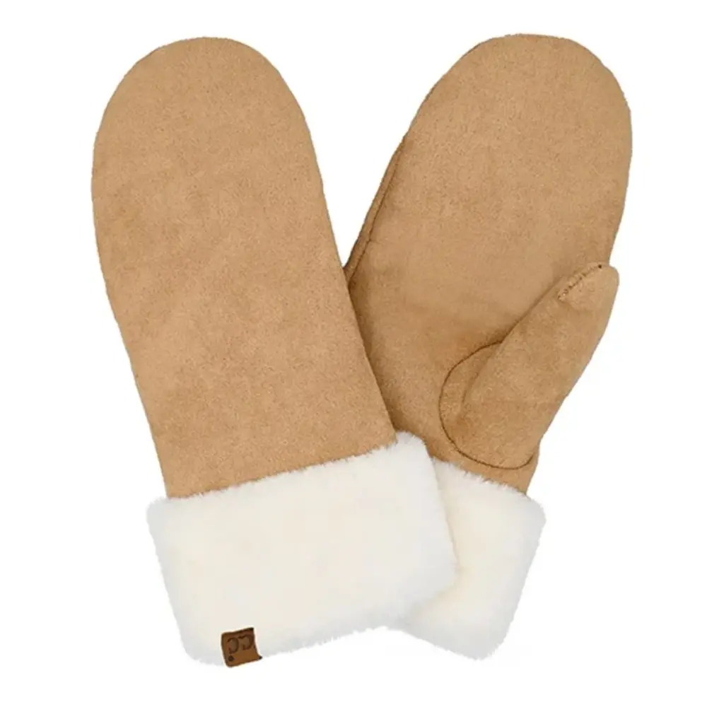 CC C.C SUEDE MITTEN FAUX FUR CUFF CAMEL/IVORY