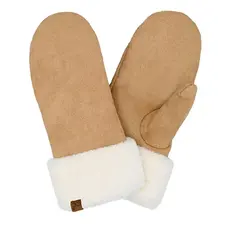 CC C.C SUEDE MITTEN FAUX FUR CUFF CAMEL/IVORY