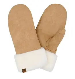 CC C.C SUEDE MITTEN FAUX FUR CUFF CAMEL/IVORY