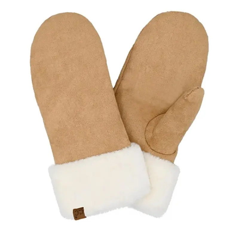 CC C.C SUEDE MITTEN FAUX FUR CUFF CAMEL/IVORY