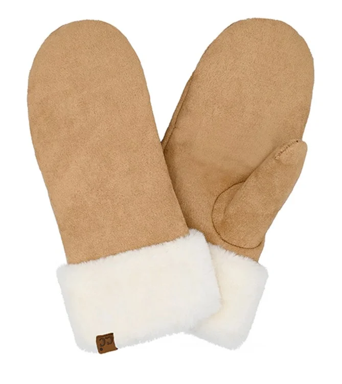 C.C SUEDE MITTEN FAUX FUR CUFF CAMEL/IVORY