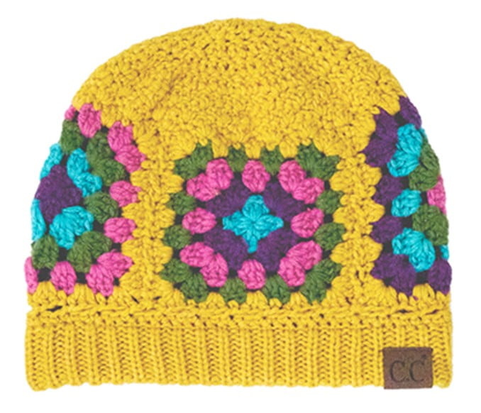 C.C MULTI COLOUR CROCHET BEANIE MOUTARDE
