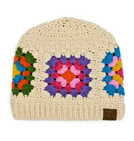 CC C.C MULTI COLOUR CROCHET BEANIE BEIGE