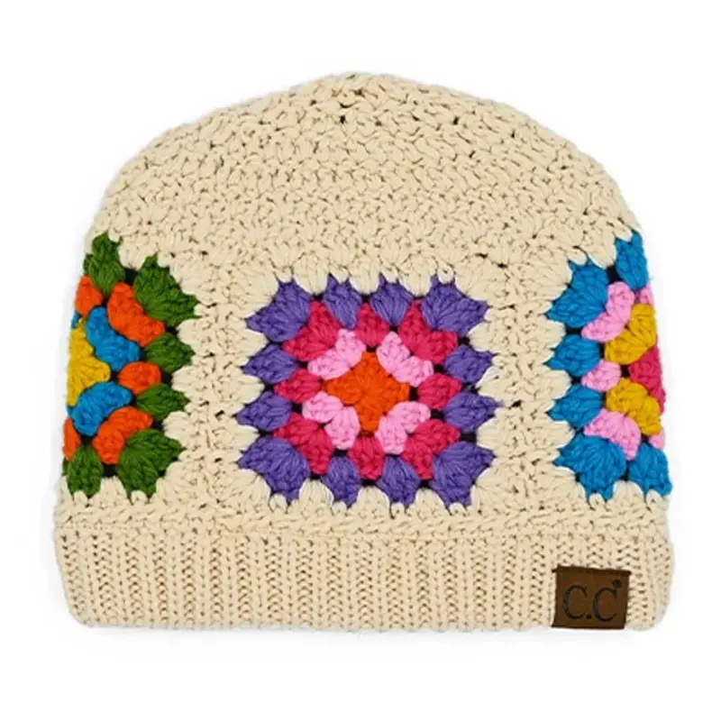 CC C.C MULTI COLOUR CROCHET BEANIE BEIGE