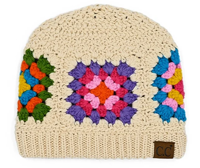 C.C MULTI COLOUR CROCHET BEANIE BEIGE