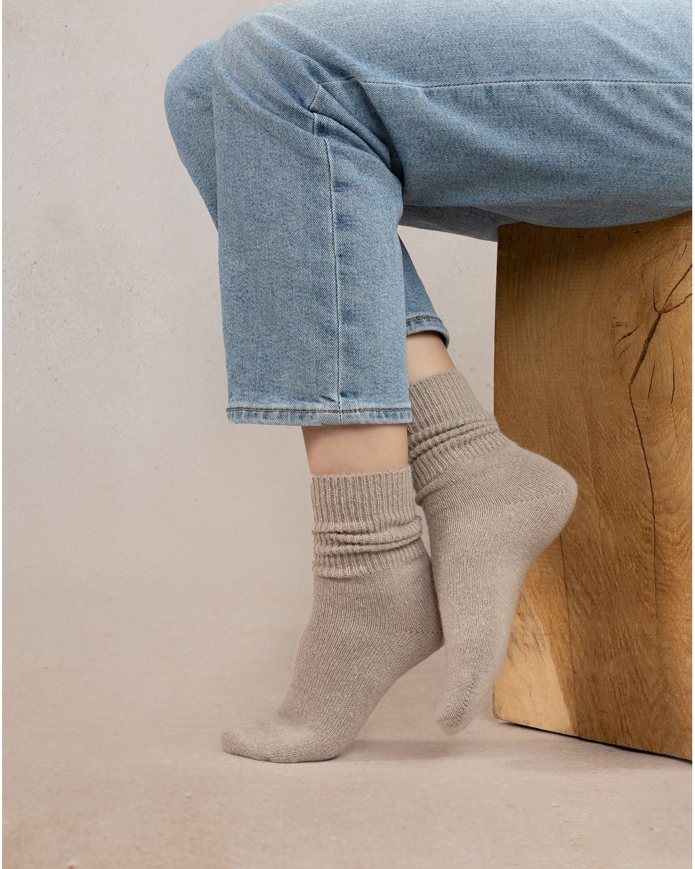 BLEU FORET CHAUSSETTE LAINE 6456 ALPAGA JACQUARD BEIGE