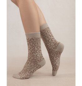 BLEU FORÊT BLEU FORET CHAUSSETTE LAINE ALPAGA LEOPARD BEIGE