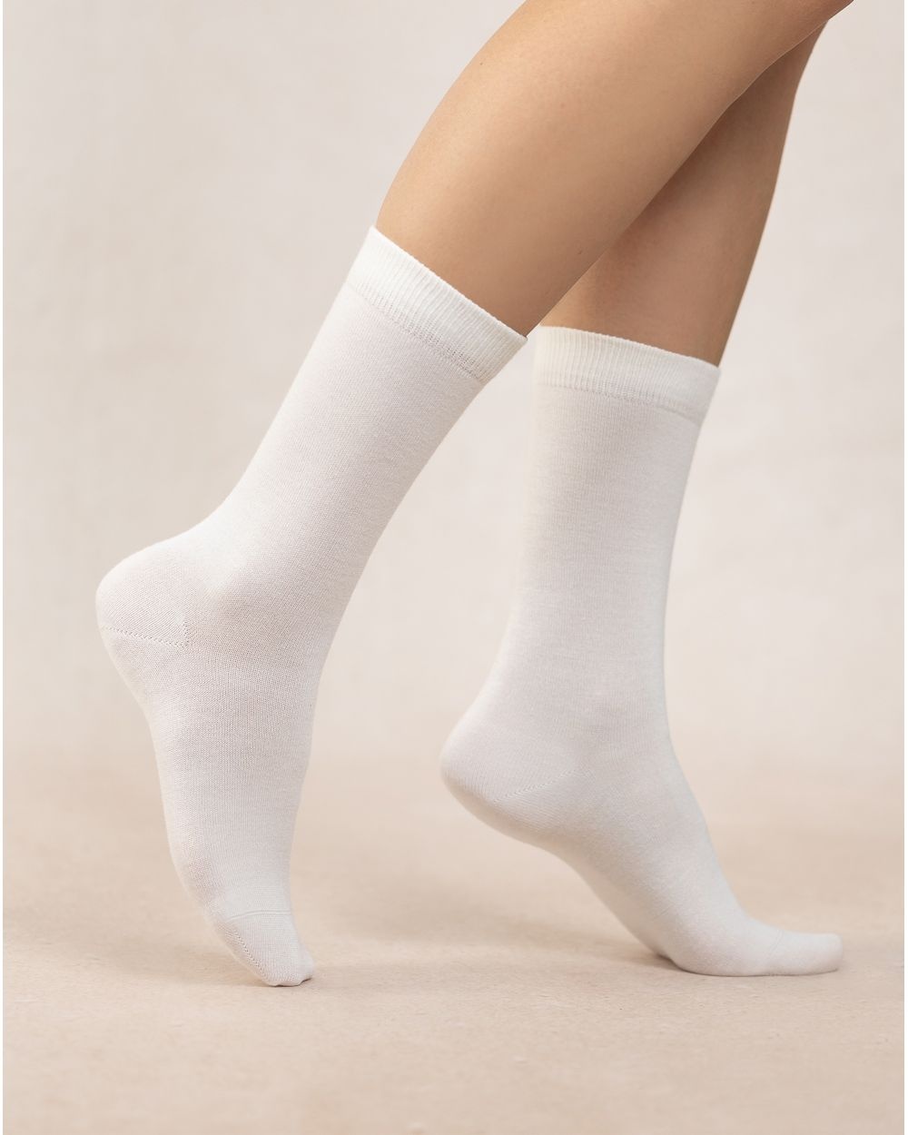 BLEU FORET CHAUSSETTE LAINE ET SOIE JERSEY ECRU