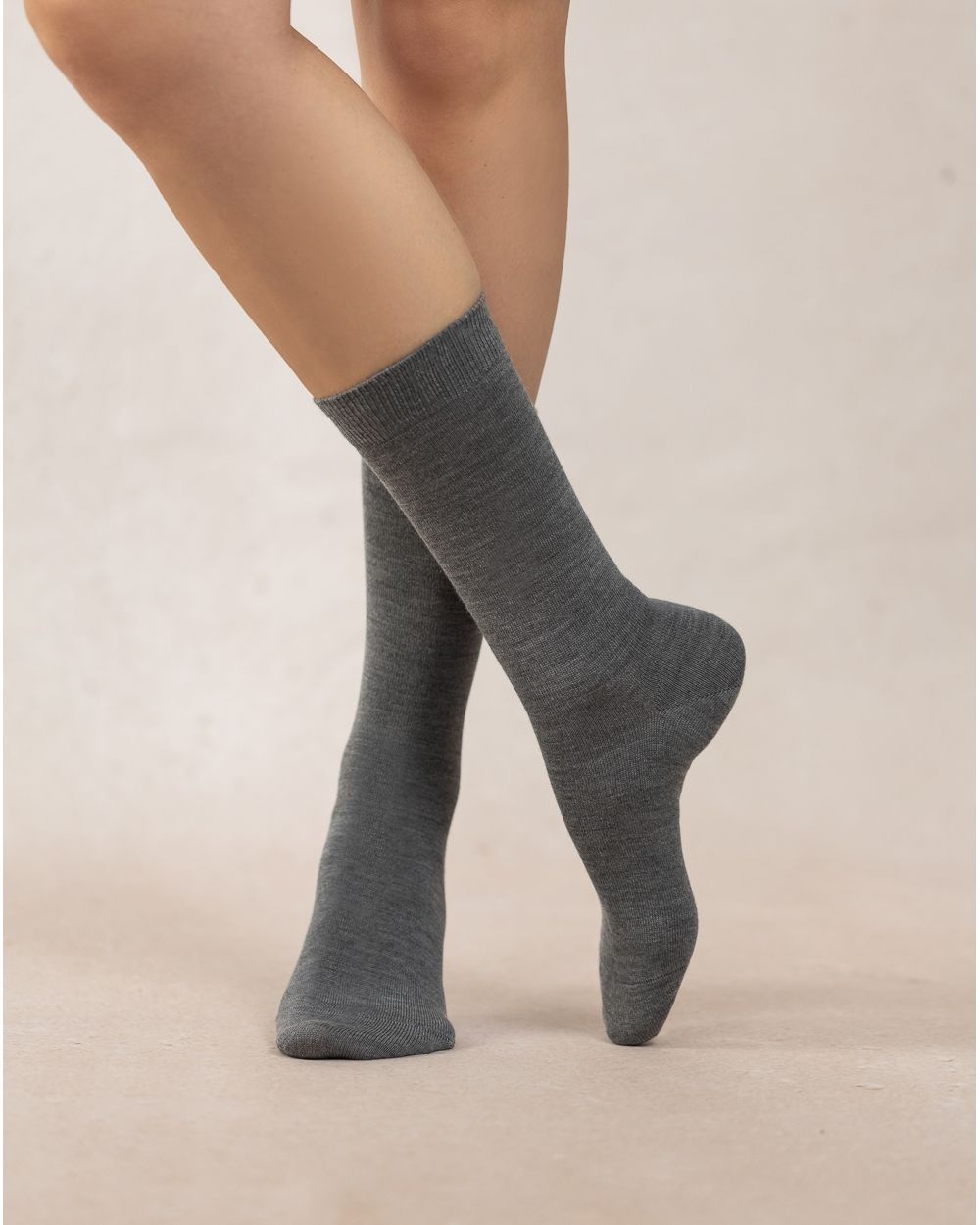 BLEU FORET CHAUSSETTE LAINE ET SOIE JERSEY GRIS CHINE