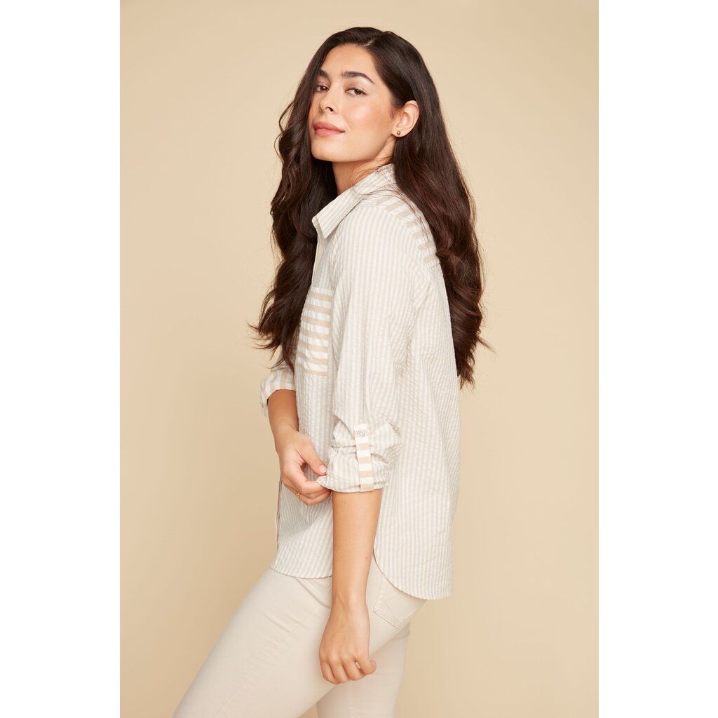 RENUAR RENUAR 25E CHEMISE RAYEE TAN COMBO