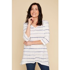 RENUAR RENUAR 25E TOP TRICOT MANCHES 3/4 RAYE BLUE JEAN