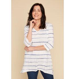 RENUAR RENUAR 25E TOP TRICOT MANCHES 3/4 RAYE BLUE JEAN