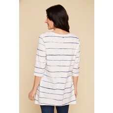 RENUAR RENUAR 25E TOP TRICOT MANCHES 3/4 RAYE BLUE JEAN