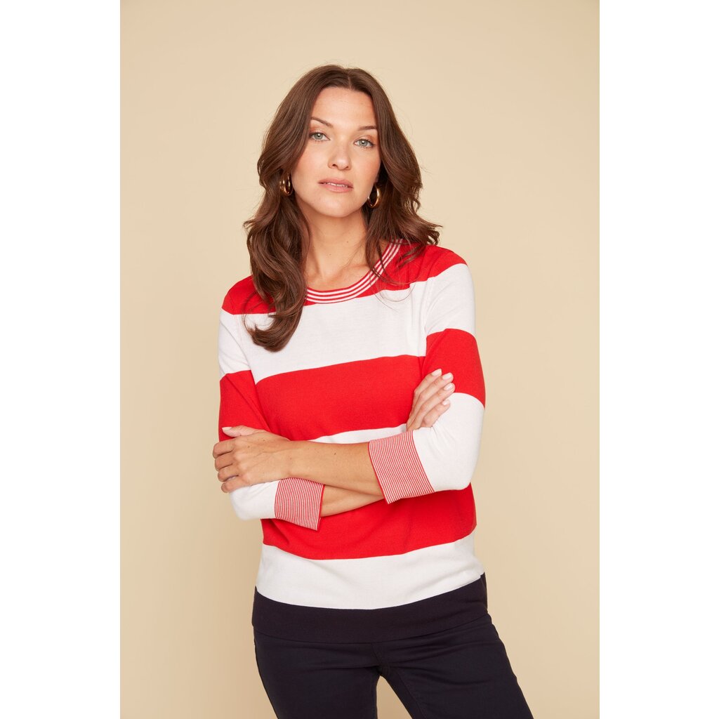 RENUAR RENUAR 25E TRICOT MANCHES 3/4 RAYURES SCARLET COMBO