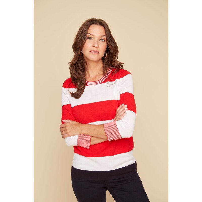 RENUAR RENUAR 25E TRICOT MANCHES 3/4 RAYURES SCARLET COMBO