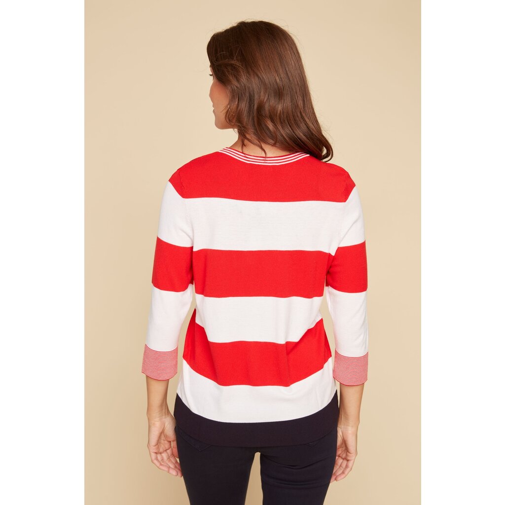 RENUAR RENUAR 25E TRICOT MANCHES 3/4 RAYURES SCARLET COMBO