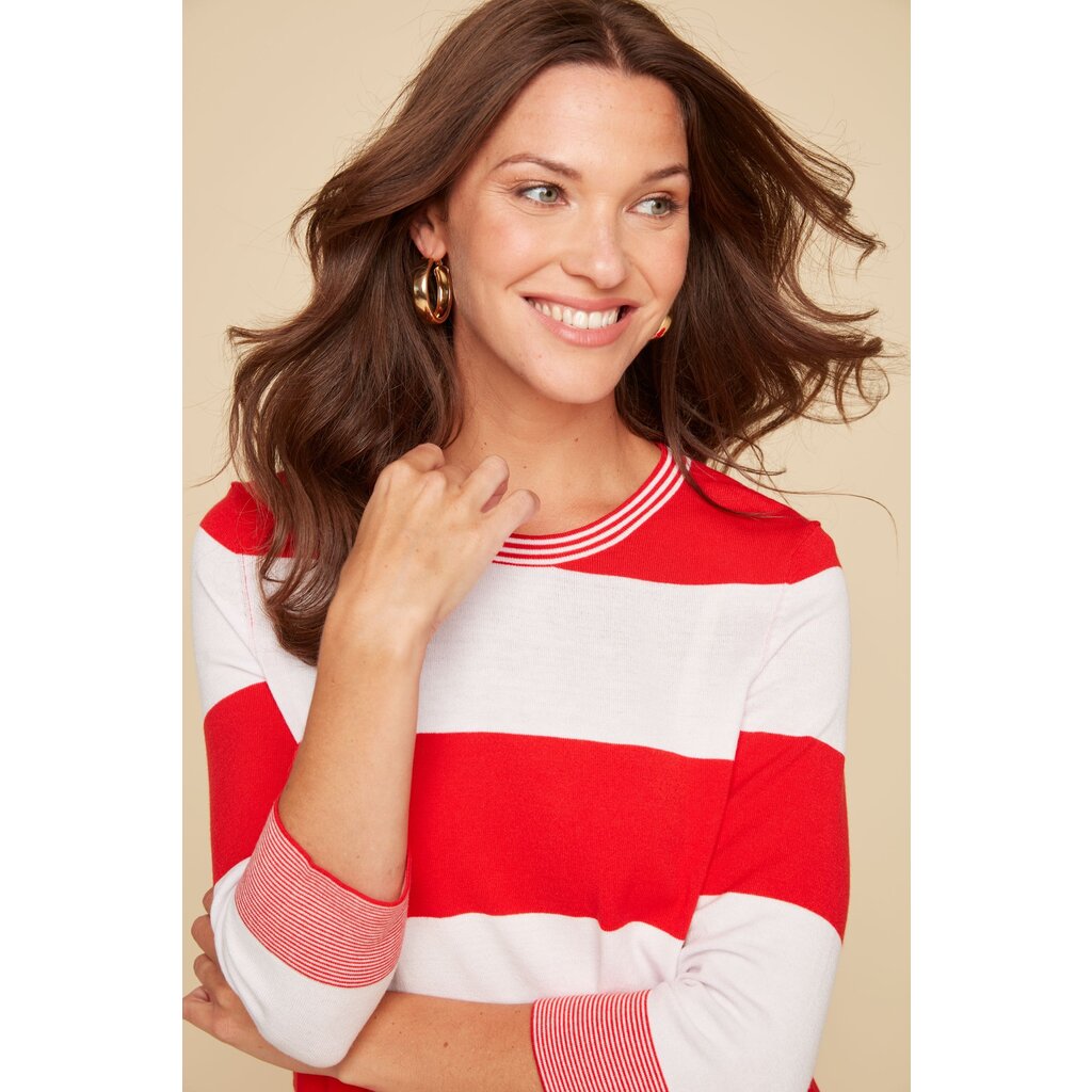 RENUAR RENUAR 25E TRICOT MANCHES 3/4 RAYURES SCARLET COMBO
