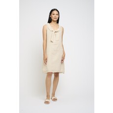 PISTACHE PISTACHE ROBE S MANCHES NOEUD AU COL LIN SABLE