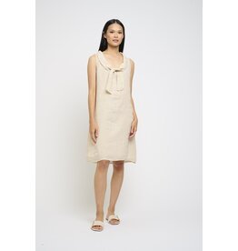 PISTACHE PISTACHE ROBE S MANCHES NOEUD AU COL LIN SABLE