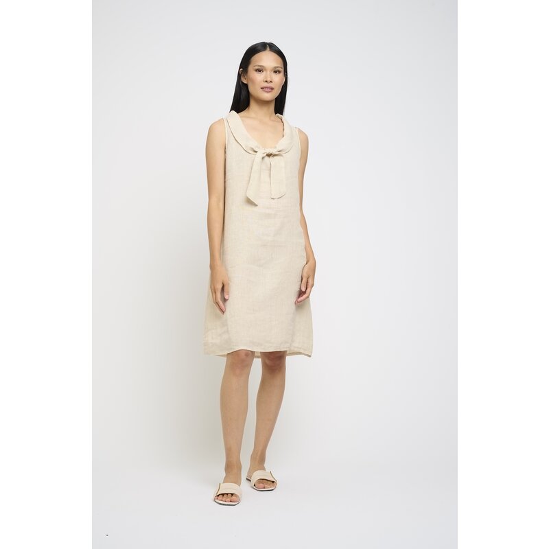 PISTACHE PISTACHE ROBE S MANCHES NOEUD AU COL LIN SABLE