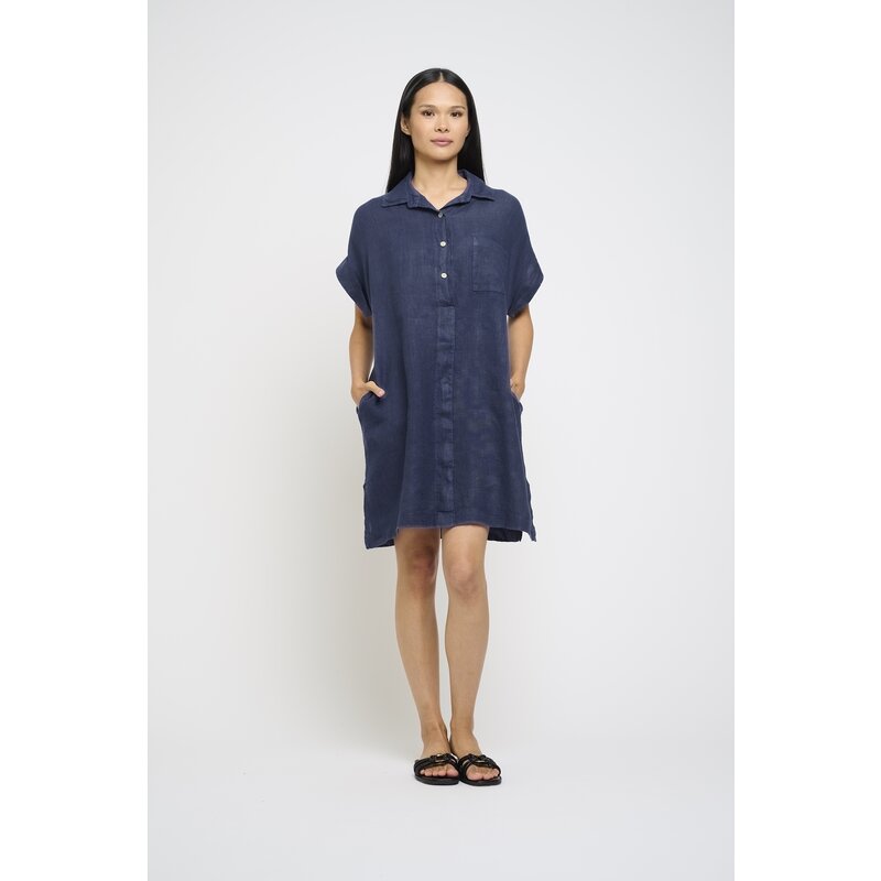 PISTACHE PISTACHE ROBE CHEMISE M COURTES LIN MARINE