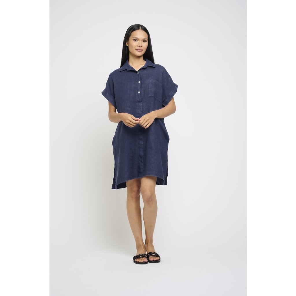 PISTACHE PISTACHE ROBE CHEMISE M COURTES LIN MARINE