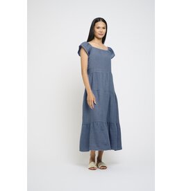 PISTACHE PISTACHE ROBE LONGUE VOLANTS ETAGES LIN AZURE BLUE