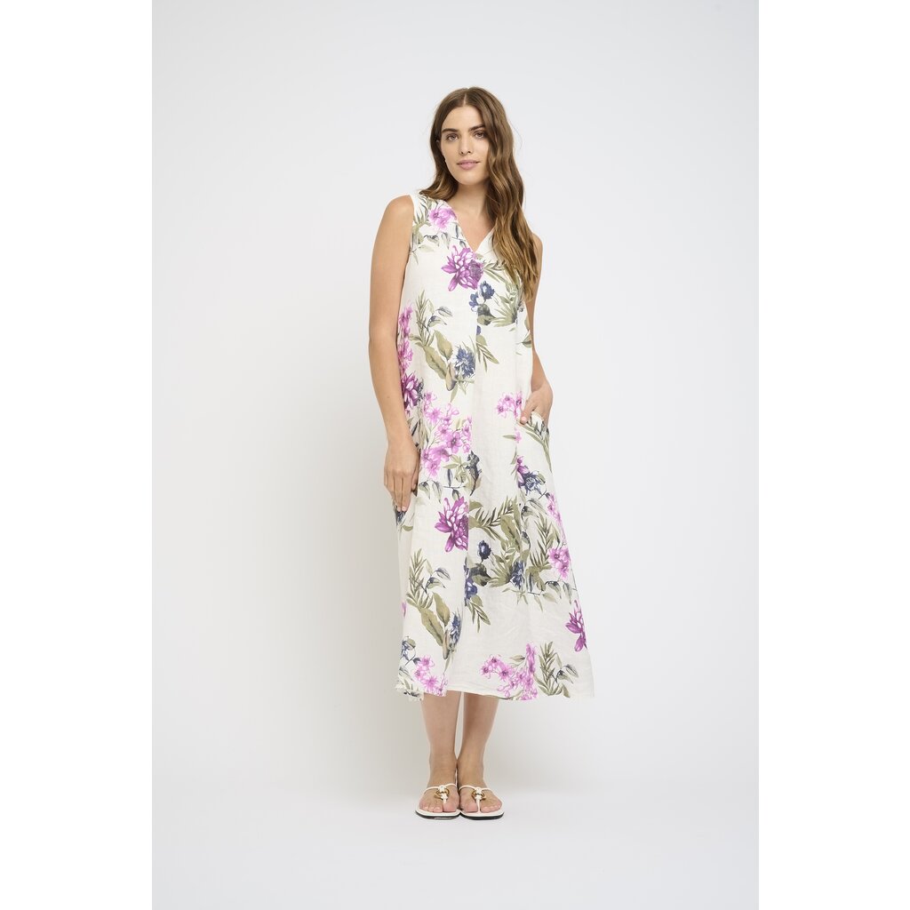 PISTACHE PISTACHE ROBE LONGUE S MANCHES LIN AMALFI FLORAL