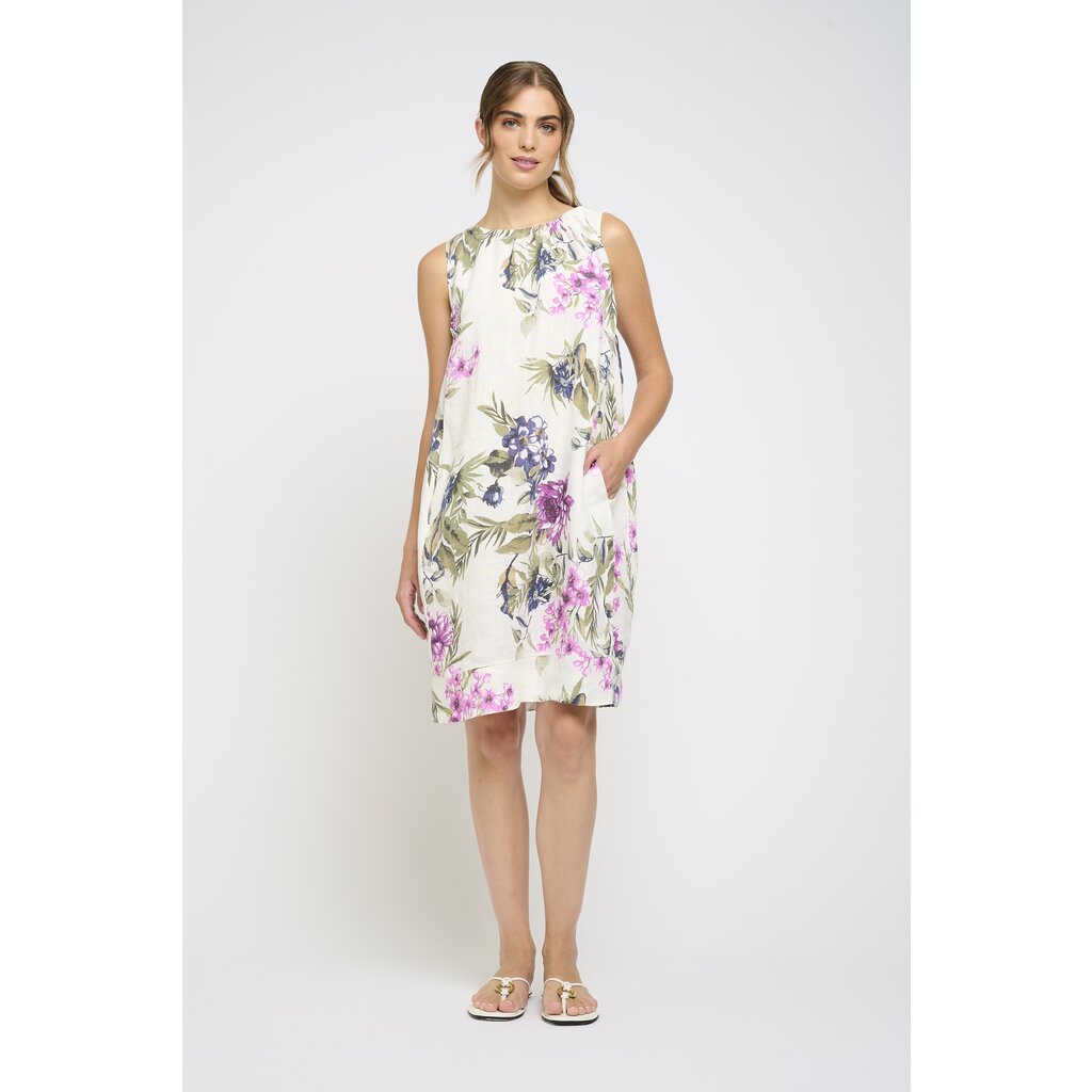 PISTACHE PISTACHE ROBE S MANCHES LIN AMALFI FLORAL
