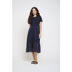 PISTACHE PISTACHE ROBE LONGUE PLISSEE LIN NAVY POLKA DOT