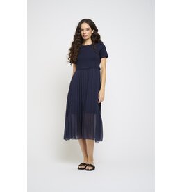 PISTACHE PISTACHE ROBE LONGUE PLISSEE LIN NAVY POLKA DOT