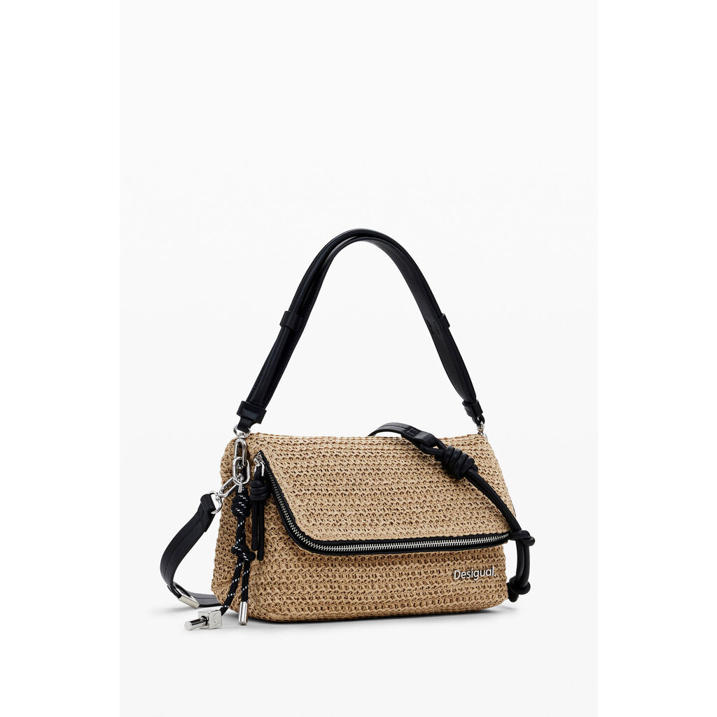 Desigual Mone Logo – Borsa In Rafia Naturale – Manico Rimovibile – Chiusura Con Cerniera