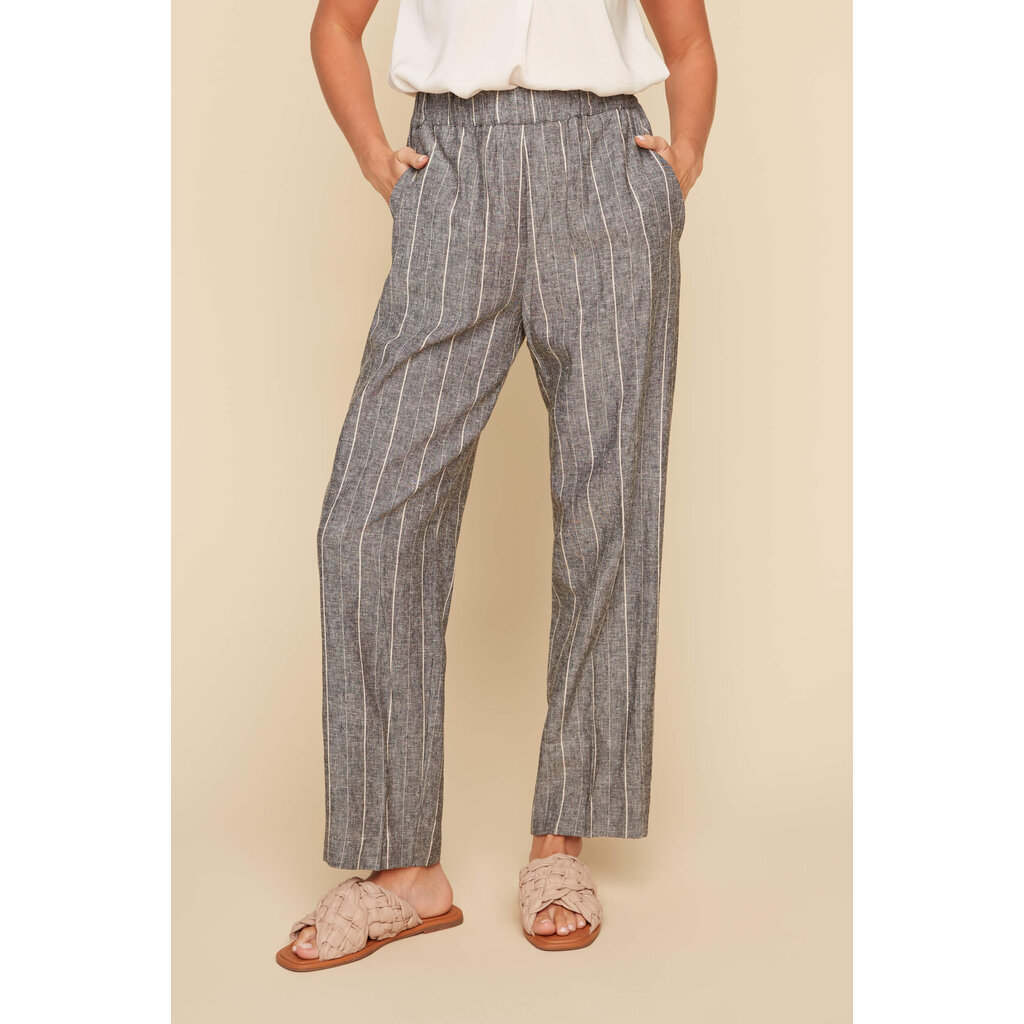 RENUAR RENUAR 25E PANTALON NOIR LIGNES BLANCHES