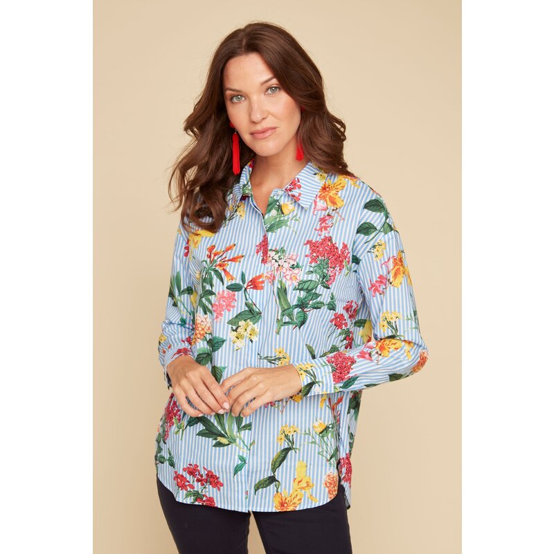 RENUAR RENUAR 25E CHEMISIER M 3/4 RAYURES FLEURS BLEU