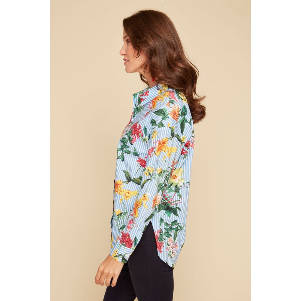 RENUAR RENUAR 25E CHEMISIER M 3/4 RAYURES FLEURS BLEU