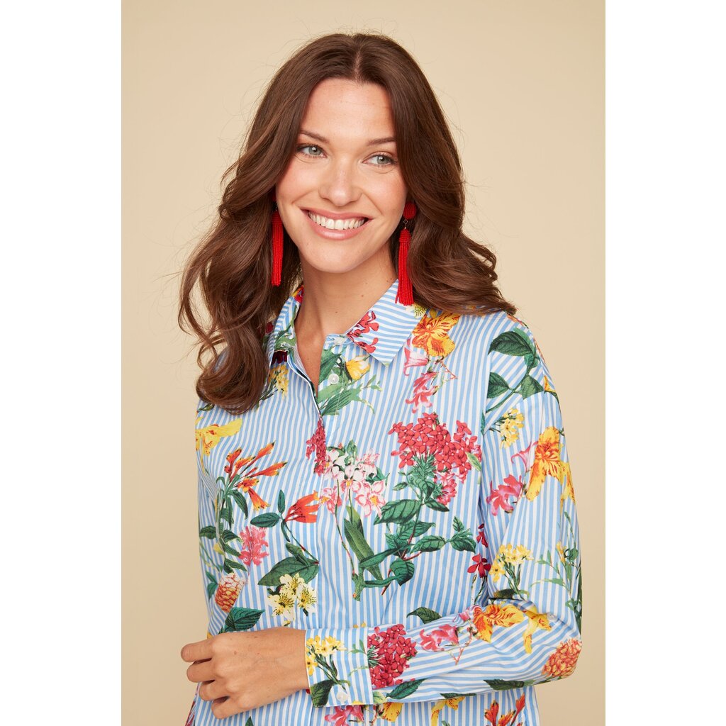 RENUAR RENUAR 25E CHEMISIER M 3/4 RAYURES FLEURS BLEU