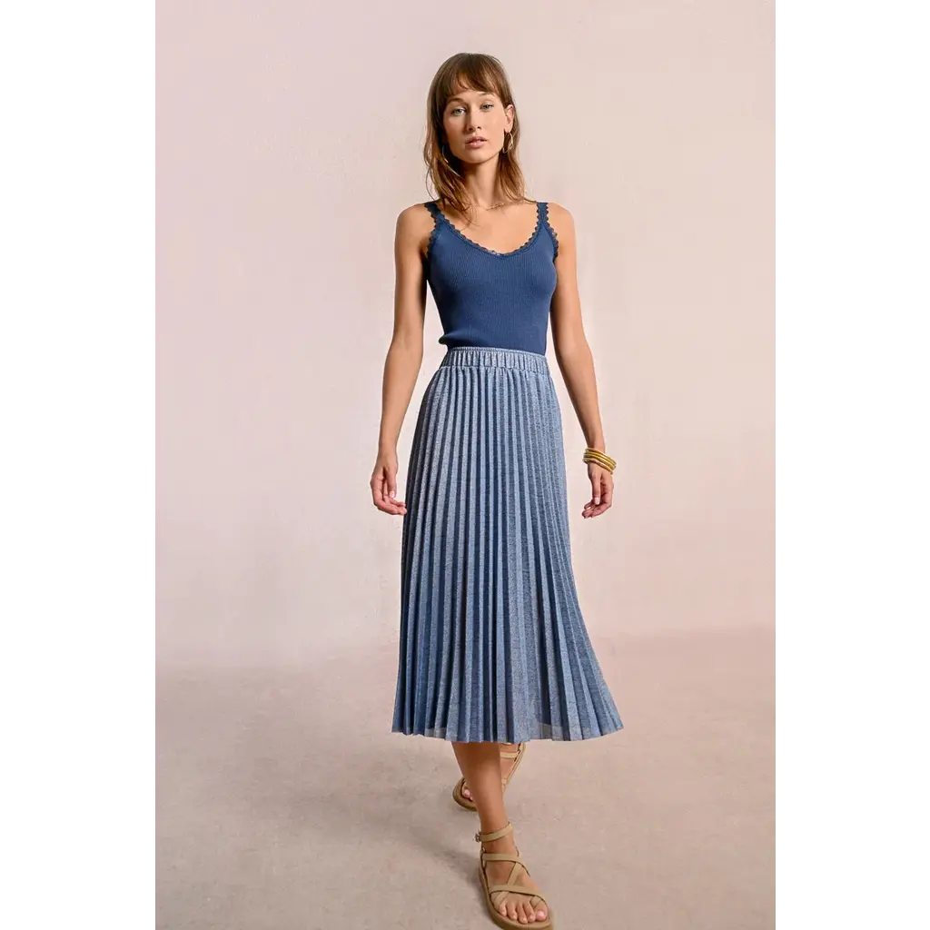 MOLLY BRACKEN MOLLY BRACKEN 25E JUPE BRILLANTE PLIS BLEU