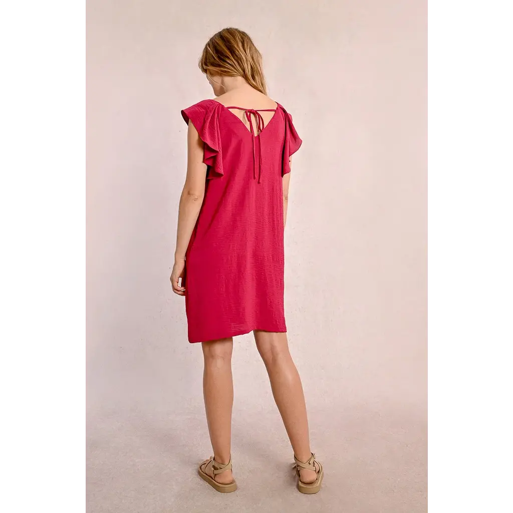 MOLLY BRACKEN MOLLY 25E ROBE MANCHES A VOLANTS FRAMBOISE