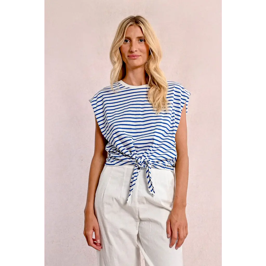 MOLLY BRACKEN MOLLY BRACKEN 25E TOP NOEUD RAYURES BLEU/OFFWHITE