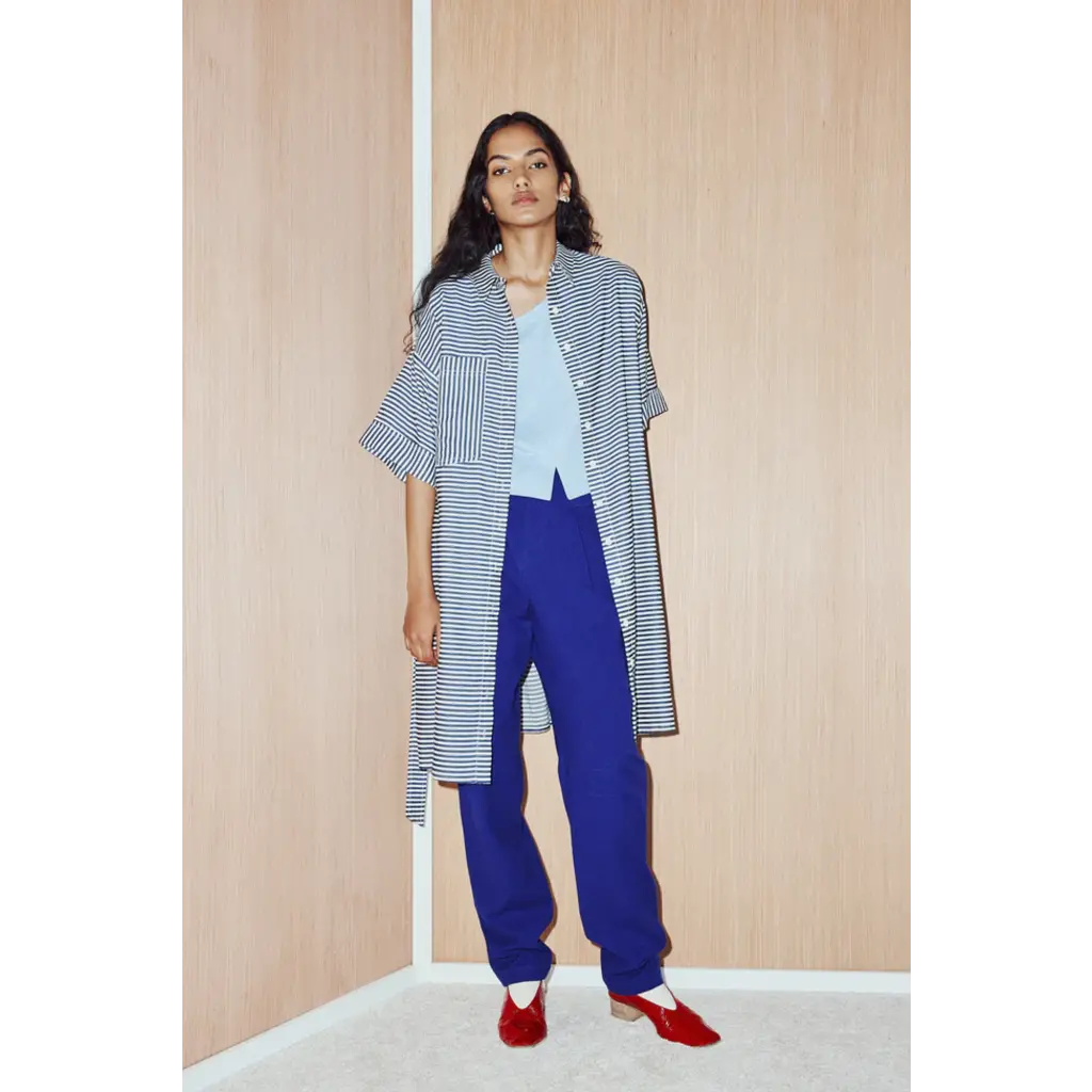 EVE GRAVEL EVE GRAVEL 25E ROBE CAYUNA BOUTONNIERE RAYEE MARINE/CREME